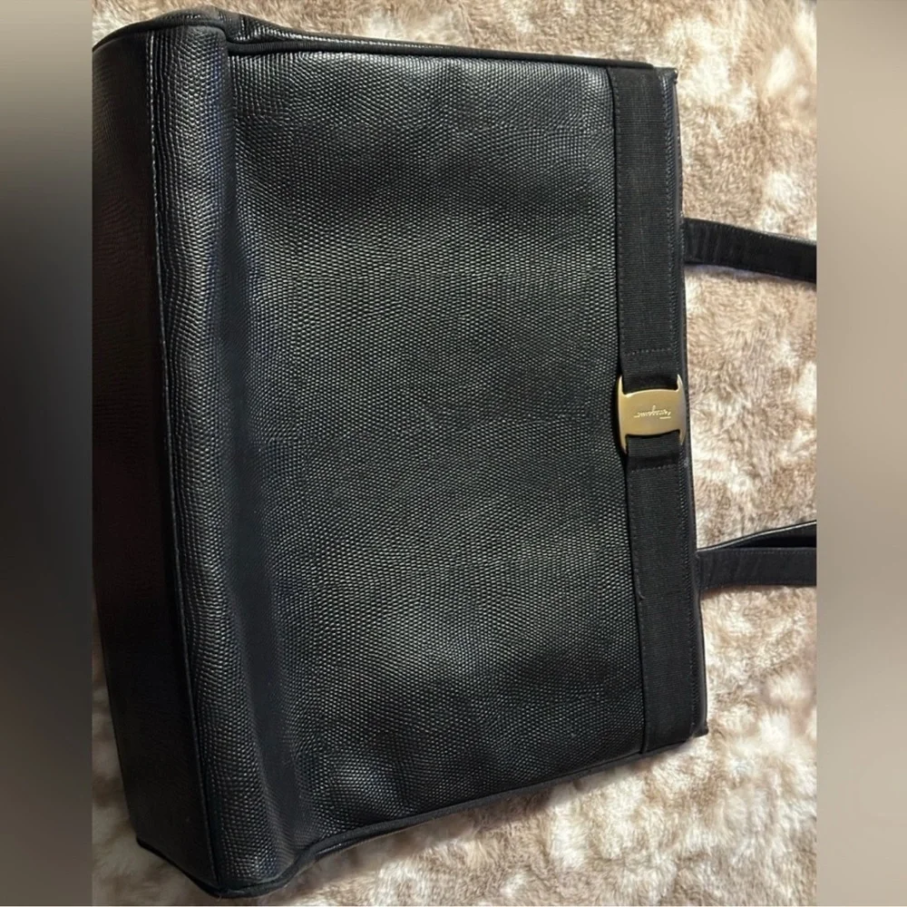 Salvatore Ferragamo Vintage Shoulder Bag Black Leather with Gold Accent - Picture 10 of 12